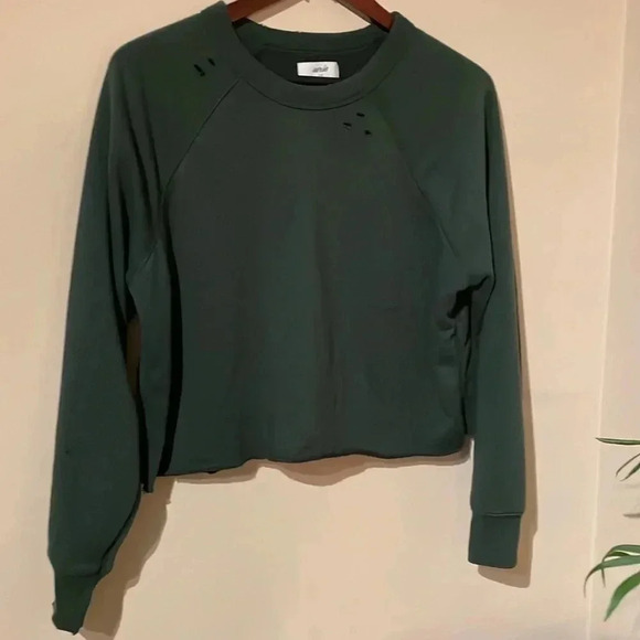 aerie Tops - Aerie Cropped Distressed Crew